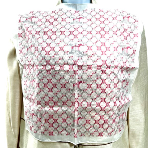 Celine Paris Mini Scarf/Handkerchief Cotton /Silk19.5"  Pink Gray Logo Print(67 - Picture 6 of 6